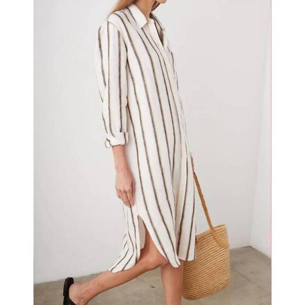 RAILS Linen Dress Hermosa Stripe Linen Large - Picture 2 of 8
